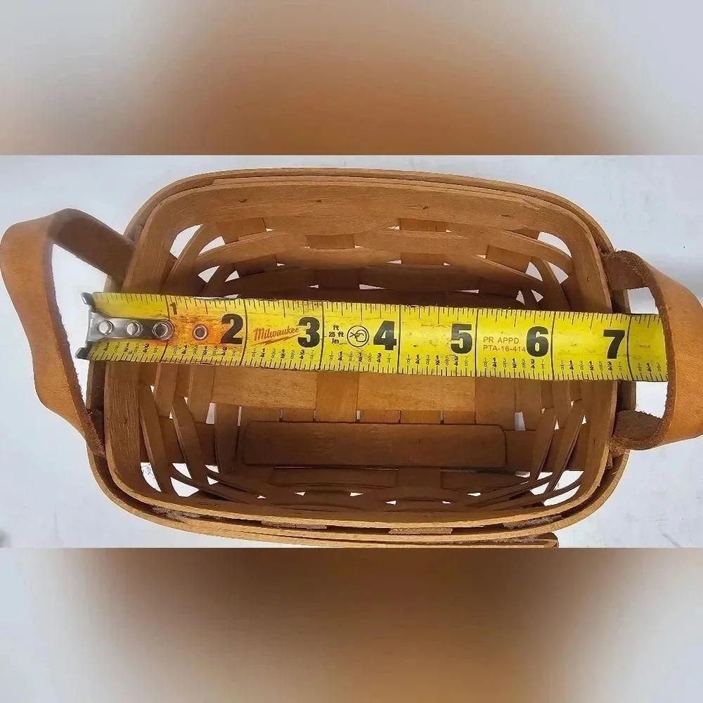 Longaberger VTG 1995 7" Mini Basket w/ Double Leather Handle Handwoven Ohio USA - Picture 12 of 14